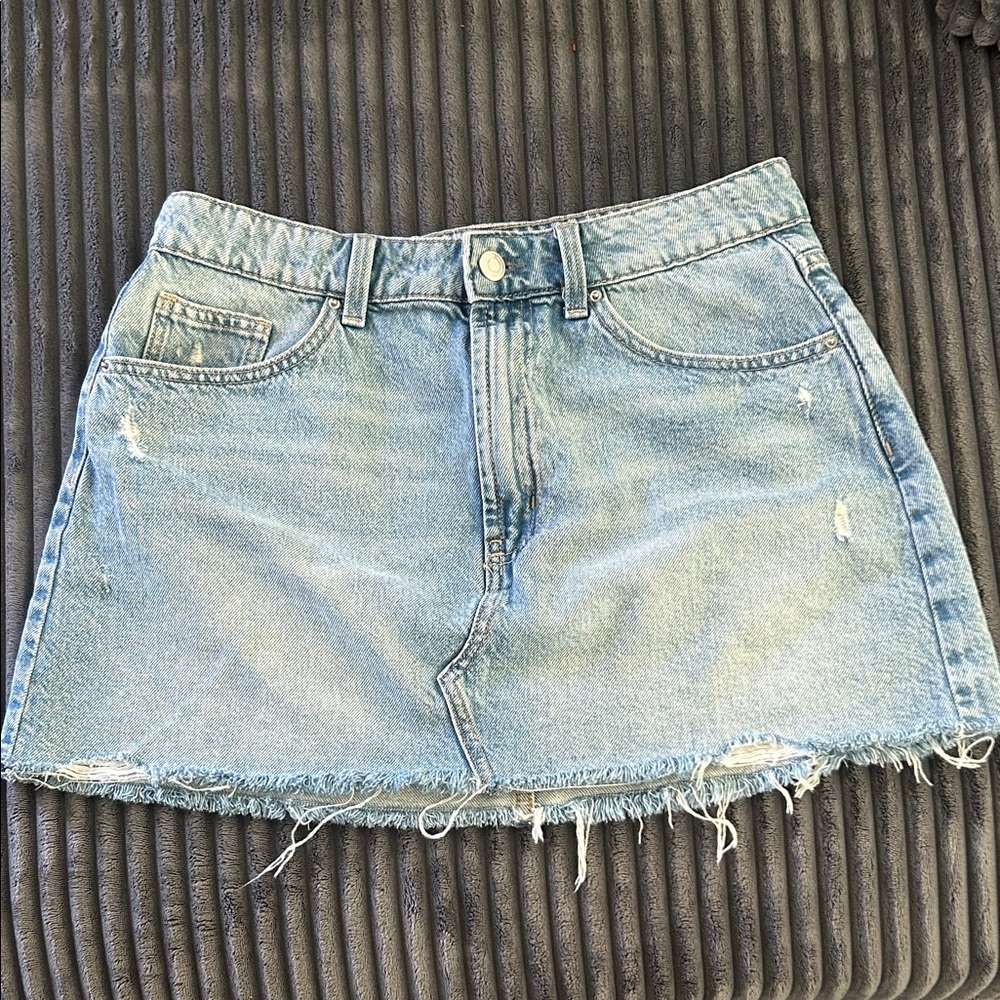 Cotton On Light Blue Denim Mini Skirt with Raw Hem